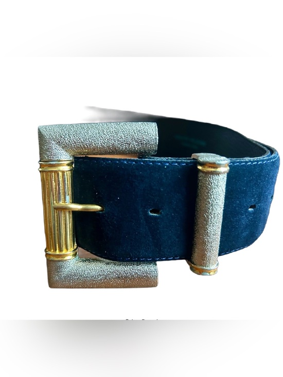 Vintage Accessories - Vintage Navy Suede Belt with Statement Mixed-Metal Buckle – Size 34